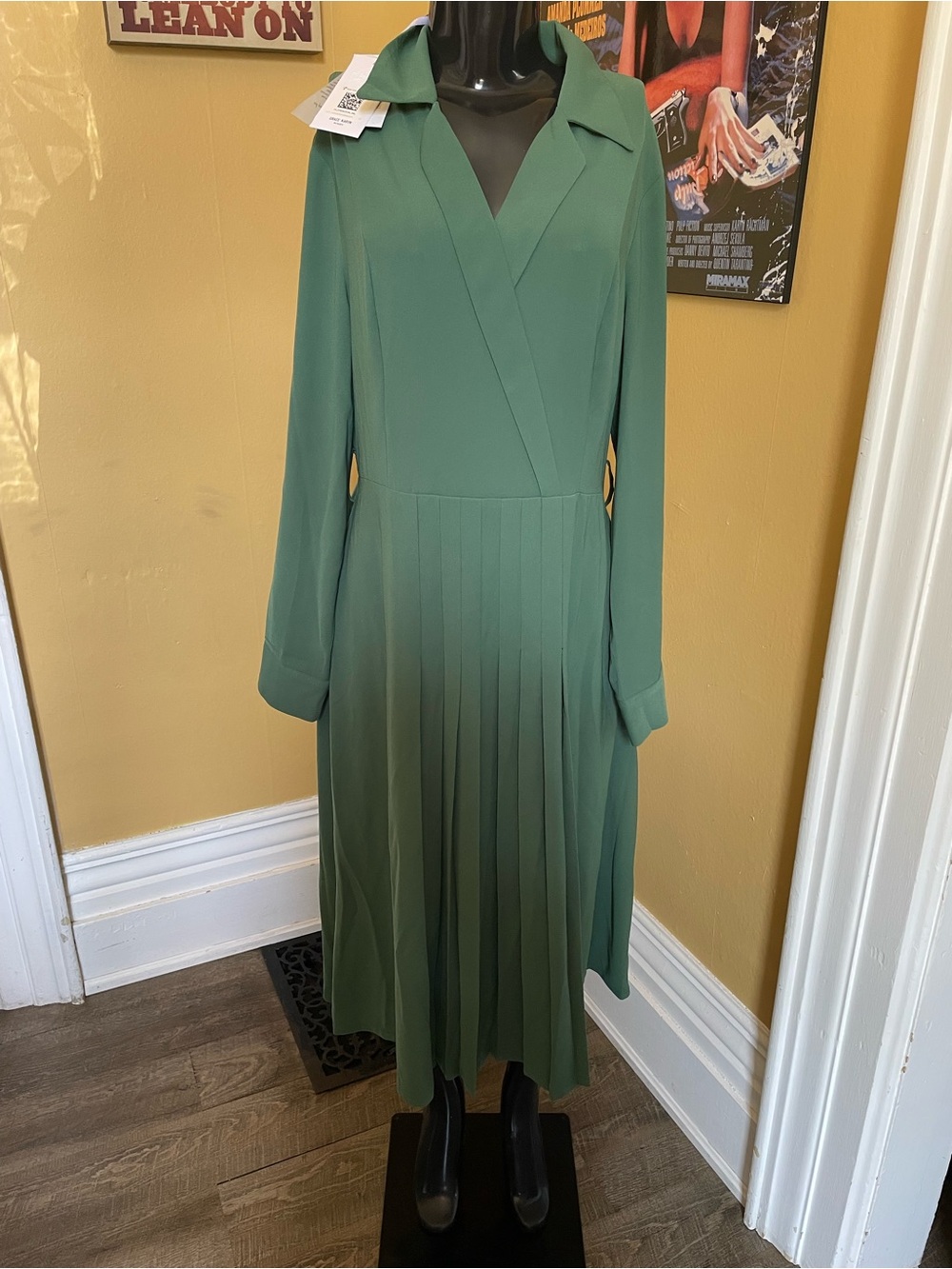 Grace Karin Green Pleated Long-Sleeve Midi Dress Size Large NWT